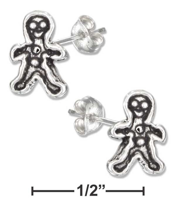 Sterling Silver Gingerbread Man Earrings on Stainless Steel Posts and Nuts