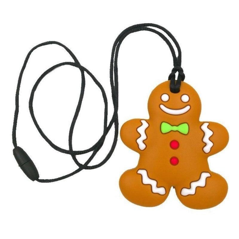 Baby Silicone Teething Chew Toys Necklace Safe Teether Nursing Beads Gingerbread Man Pendant BPA Free